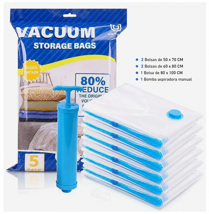 VacuFlex Pro™ – Set de 5 Bolsas al Vacío + Bomba de Aire