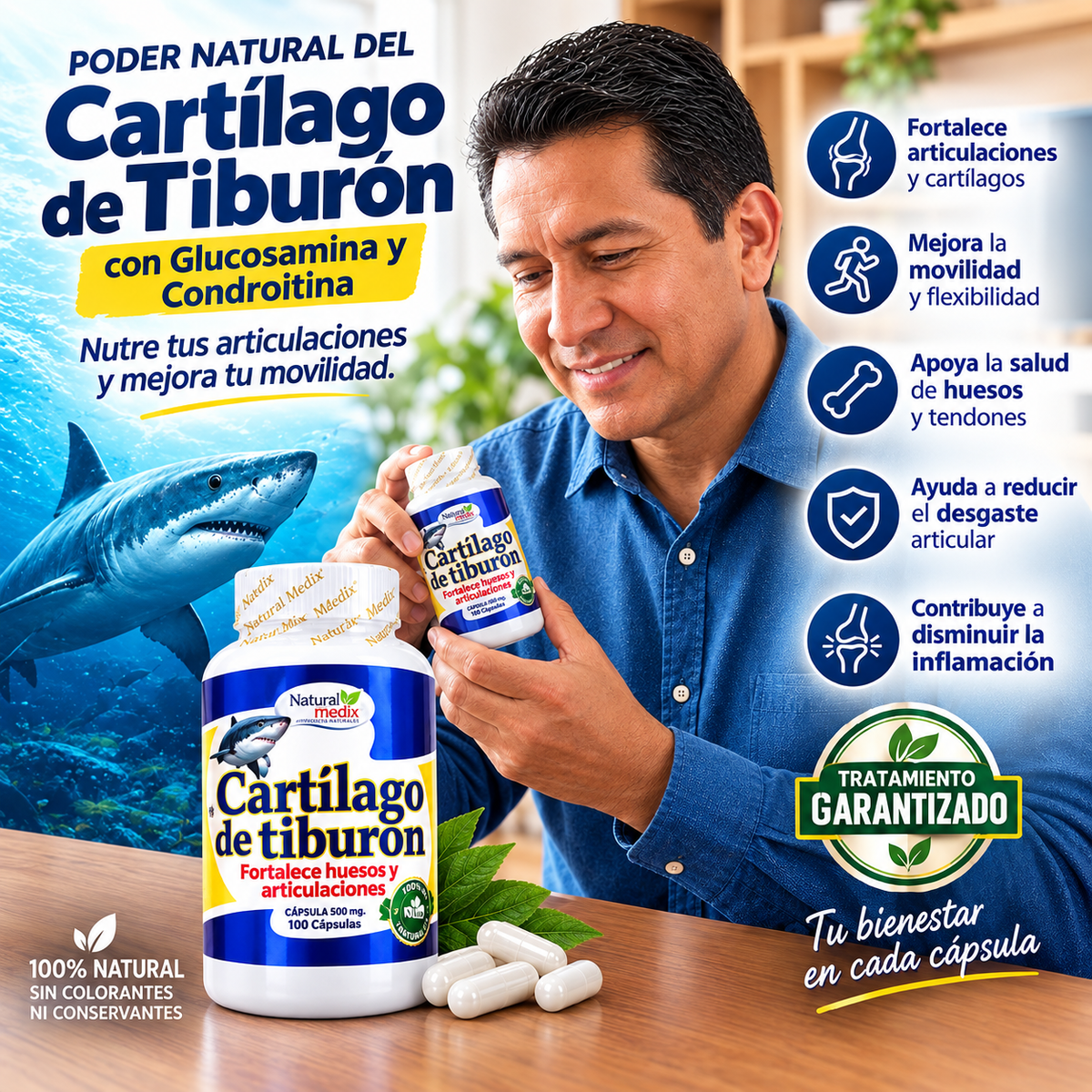 Cartílago de Tiburón Natural (100 Cápsulas)